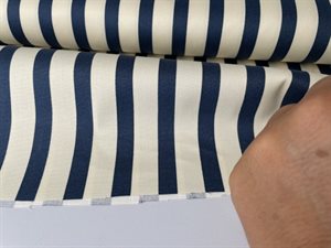Vævet bomuld - med stræk i marineblå/ råhvide striber